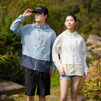 Unisex kültéri széldzseki UV-védelem UPF50+, ultra könnyű, gyorsan száradó, lélegző, kapucnival