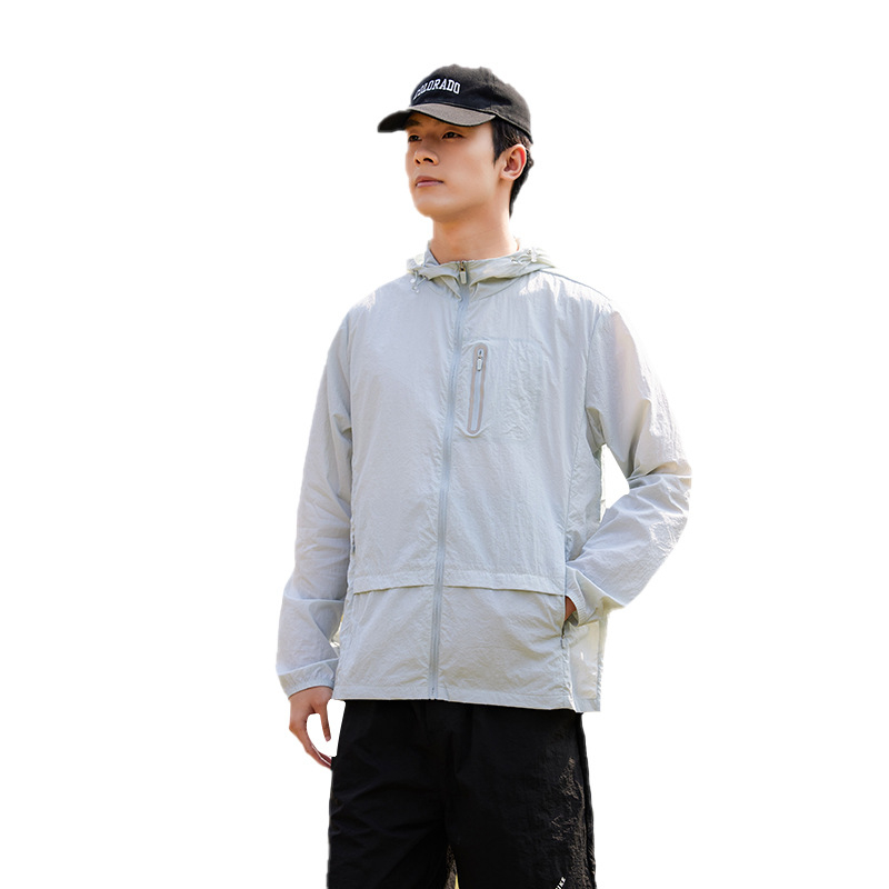 Unisex kültéri széldzseki UV-védelem UPF50+, ultra könnyű, gyorsan száradó, lélegző, kapucnival