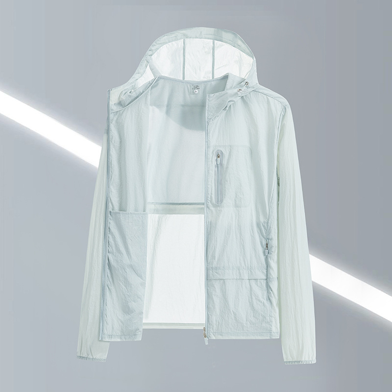 Unisex kültéri széldzseki UV-védelem UPF50+, ultra könnyű, gyorsan száradó, lélegző, kapucnival