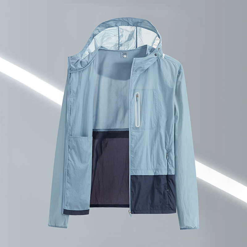 Unisex kültéri széldzseki UV-védelem UPF50+, ultra könnyű, gyorsan száradó, lélegző, kapucnival