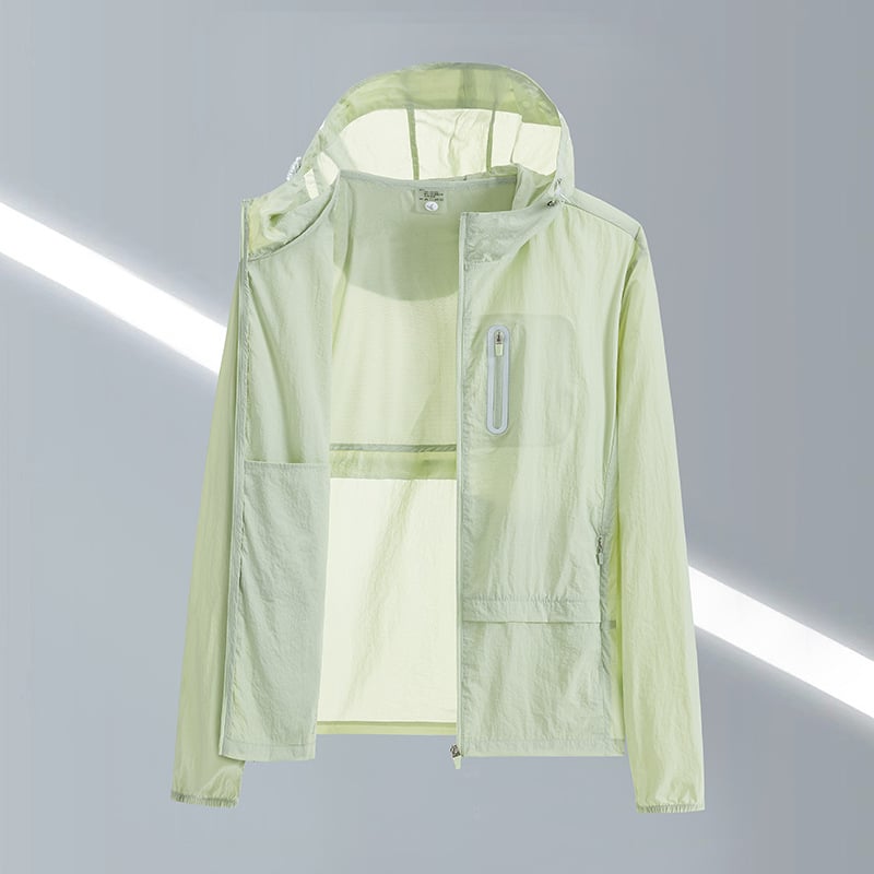 Unisex kültéri széldzseki UV-védelem UPF50+, ultra könnyű, gyorsan száradó, lélegző, kapucnival