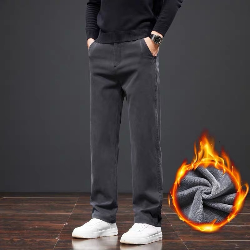 Muške casual hlače s ravnim krojem, zimska flis podstava, Lyocell 90% tkanina, elastičan materijal, srednji pojas, zip.