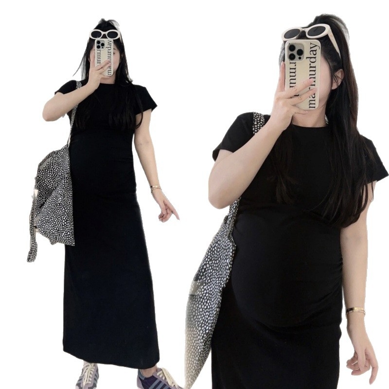 Rasedate suvine komplekt – triibuline puuvillane topp ja midi seelik, kaheosaline komplekt