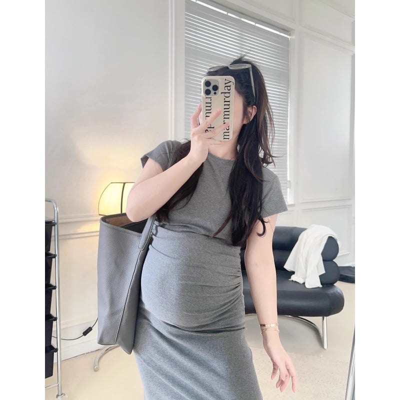 Rasedate suvine komplekt – triibuline puuvillane topp ja midi seelik, kaheosaline komplekt