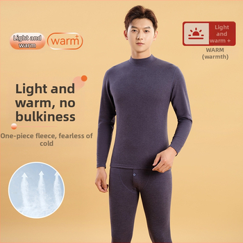 Vīriešu termiskā apakšveļas komplekts ar vidēja augstuma kaklu, fleeces pamatā no poliestera ziemas pamatslānim (Poliester 92,3% / Spandex 7,7% odere; vienslāņu; vidēja siltuma; auduma 181–200 g/m²)