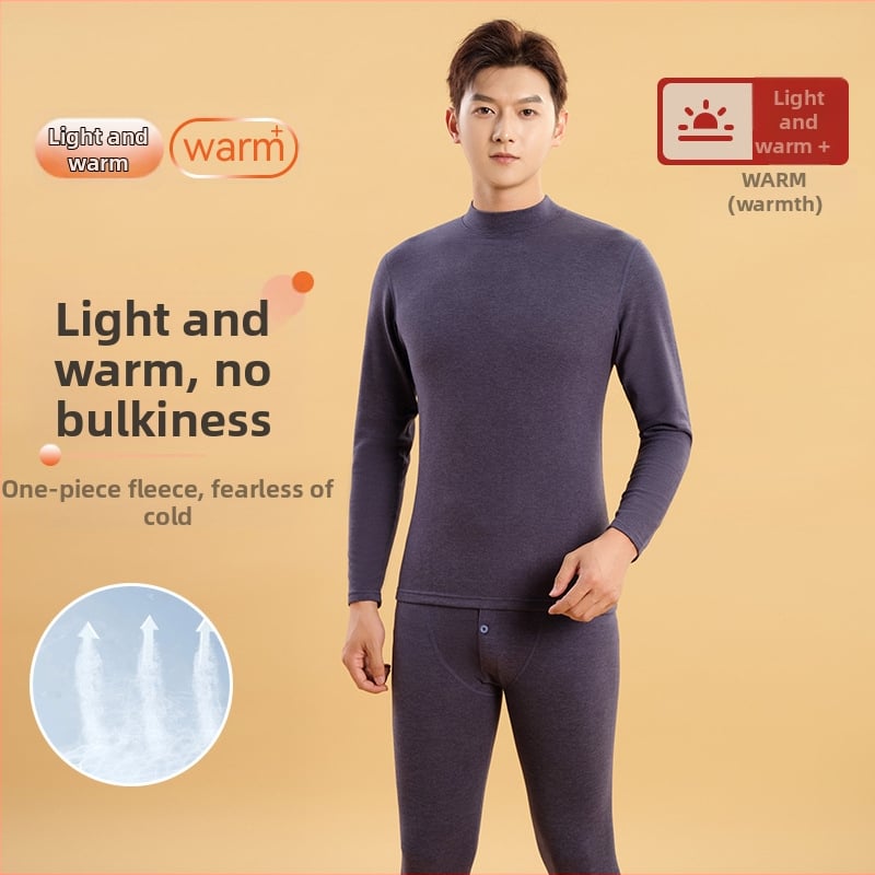 Vīriešu termiskā apakšveļas komplekts ar vidēja augstuma kaklu, fleeces pamatā no poliestera ziemas pamatslānim (Poliester 92,3% / Spandex 7,7% odere; vienslāņu; vidēja siltuma; auduma 181–200 g/m²)