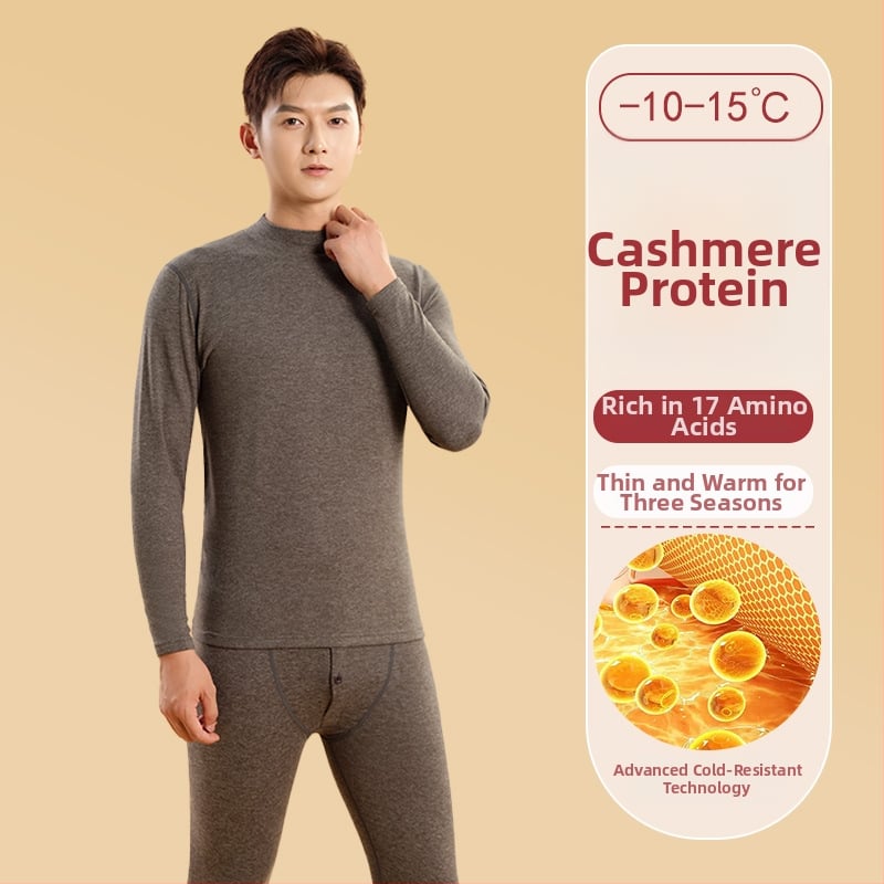 Vīriešu termiskā apakšveļas komplekts ar vidēja augstuma kaklu, fleeces pamatā no poliestera ziemas pamatslānim (Poliester 92,3% / Spandex 7,7% odere; vienslāņu; vidēja siltuma; auduma 181–200 g/m²)