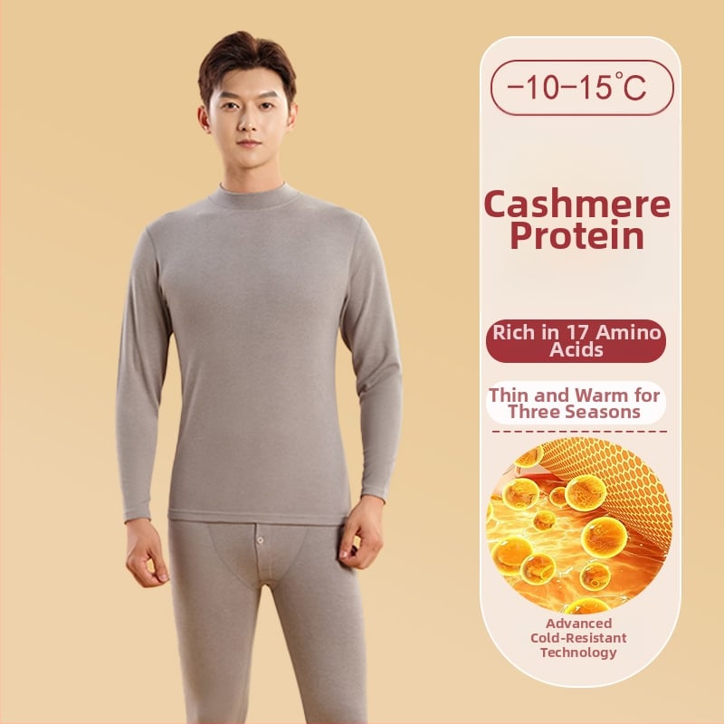 Vīriešu termiskā apakšveļas komplekts ar vidēja augstuma kaklu, fleeces pamatā no poliestera ziemas pamatslānim (Poliester 92,3% / Spandex 7,7% odere; vienslāņu; vidēja siltuma; auduma 181–200 g/m²)