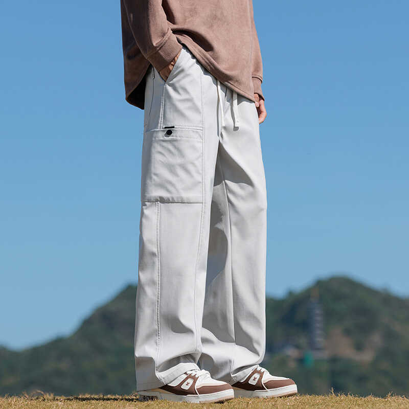 Meeste cargo püksid fleece-vooderdusega, sirge lõige, keskmine vöökoht, nooruslik linnal stiil, pikad püksid