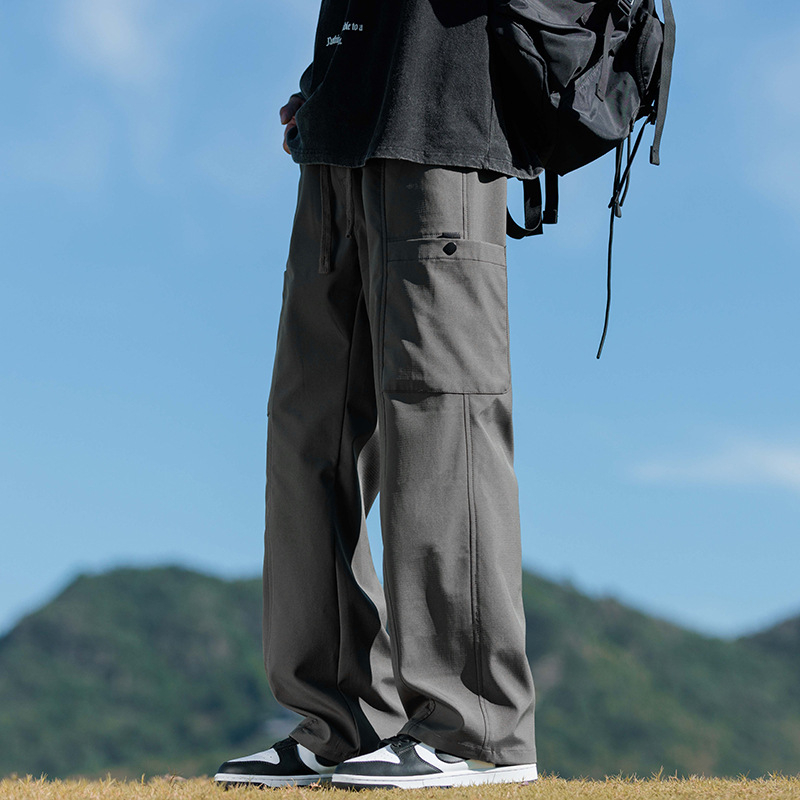 Meeste cargo püksid fleece-vooderdusega, sirge lõige, keskmine vöökoht, nooruslik linnal stiil, pikad püksid