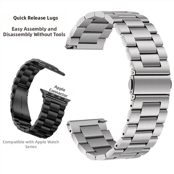 Стоманена каишка за смарт часовник, солидна конструкция с дизайн „три топчета“, бързо освобождаване и закопчалка с двойно натискане, съвместима с 22–24 мм интерфейс