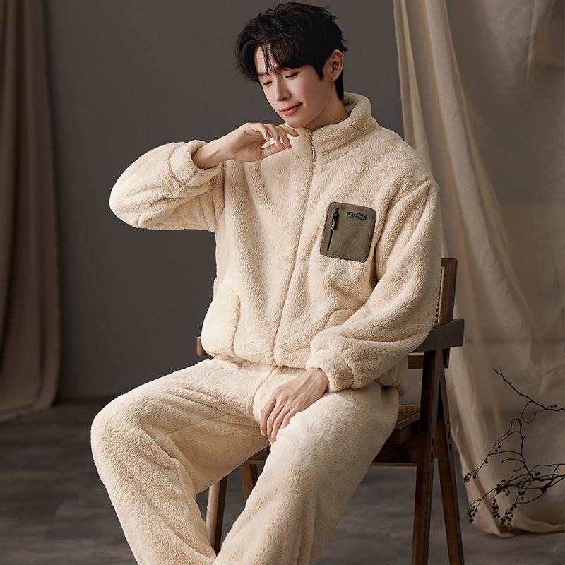 Muški set pidžama Island Velvet, debeli fleece, okrugli vrat, dugi rukavi, pogodna za dom ili vanjsku upotrebu, zima/jesen