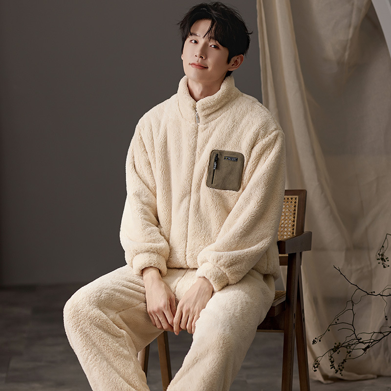 Muški set pidžama Island Velvet, debeli fleece, okrugli vrat, dugi rukavi, pogodna za dom ili vanjsku upotrebu, zima/jesen