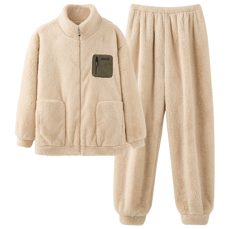 Muški set pidžama Island Velvet, debeli fleece, okrugli vrat, dugi rukavi, pogodna za dom ili vanjsku upotrebu, zima/jesen