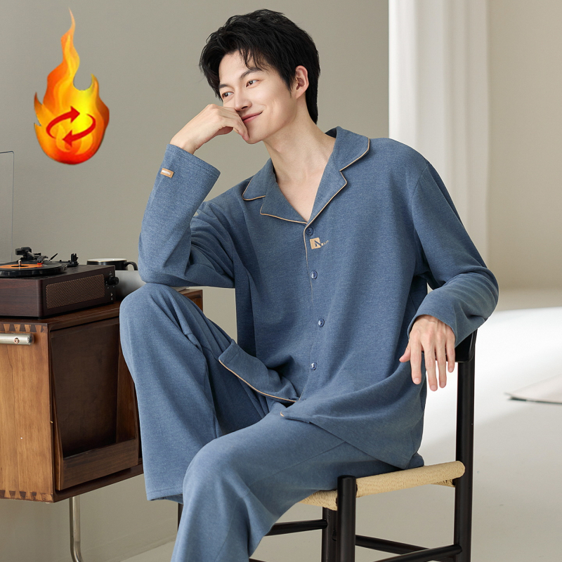 Muški pidžama set Derong baršun, debeli materijal 251–300 g/m², rever ovratnik, dugi rukavi