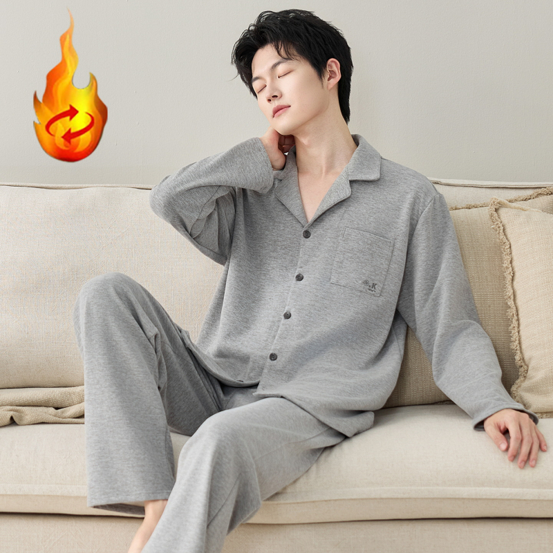 Muški pidžama set Derong baršun, debeli materijal 251–300 g/m², rever ovratnik, dugi rukavi