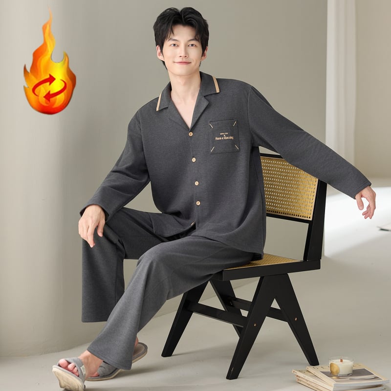 Muški pidžama set Derong baršun, debeli materijal 251–300 g/m², rever ovratnik, dugi rukavi