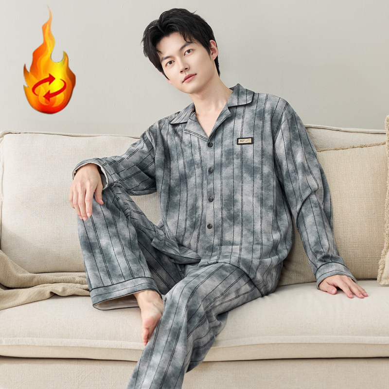 Muški pidžama set Derong baršun, debeli materijal 251–300 g/m², rever ovratnik, dugi rukavi