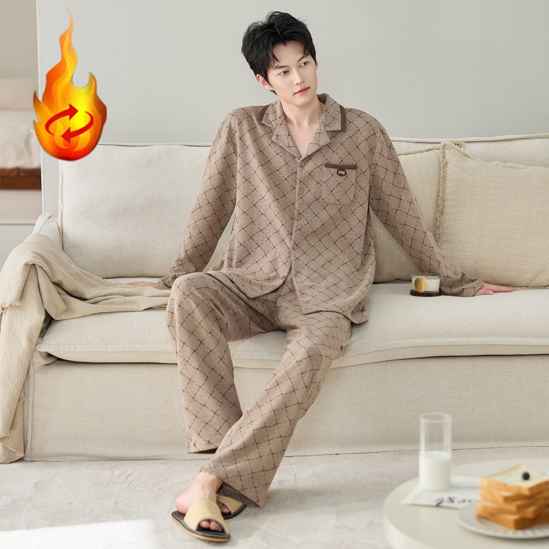 Muški pidžama set Derong baršun, debeli materijal 251–300 g/m², rever ovratnik, dugi rukavi