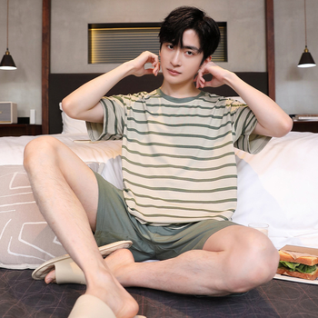 Muški modal pidžama set za ljeto, korejski stil, s okruglim izrezom, rukavi 3/4, kratke hlače