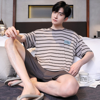 Muški modal pidžama set za ljeto, korejski stil, s okruglim izrezom, rukavi 3/4, kratke hlače
