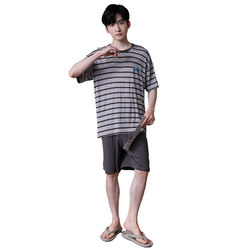 Muški modal pidžama set za ljeto, korejski stil, s okruglim izrezom, rukavi 3/4, kratke hlače