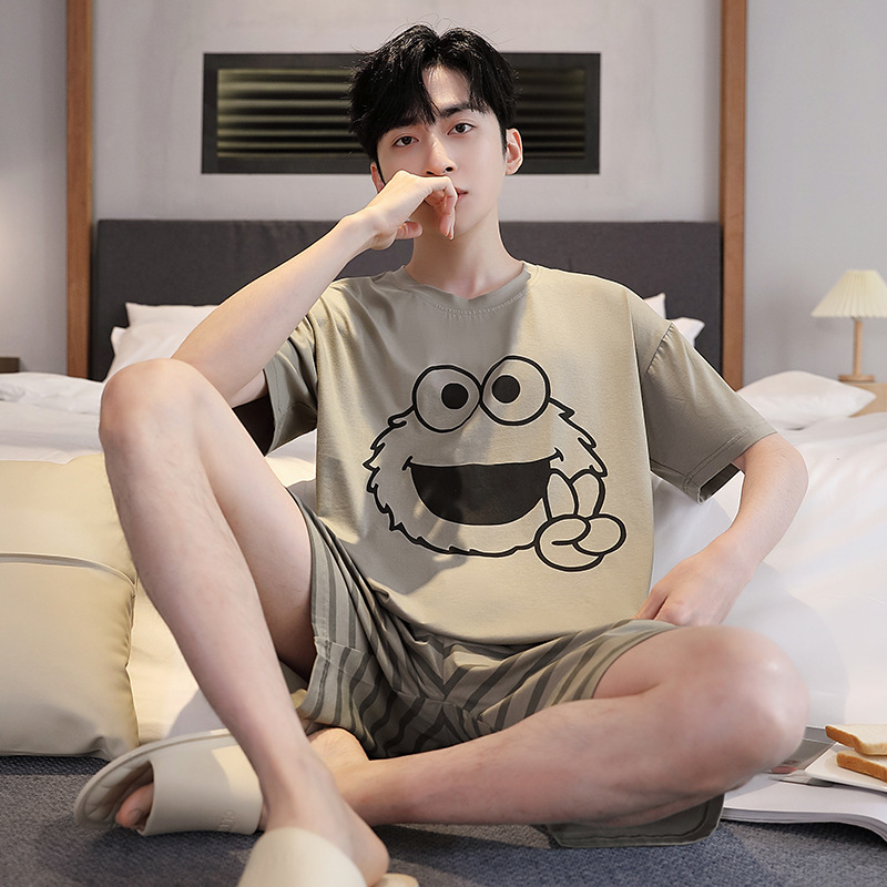 Muški modal pidžama set za ljeto, korejski stil, s okruglim izrezom, rukavi 3/4, kratke hlače
