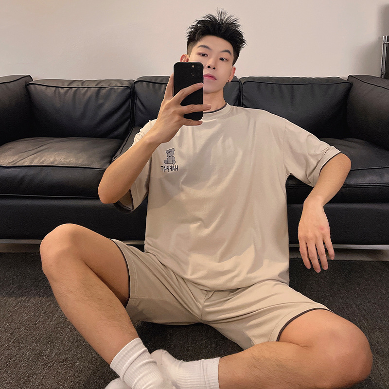 Muški modal pidžama set za ljeto, korejski stil, s okruglim izrezom, rukavi 3/4, kratke hlače