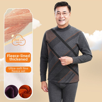 Terminių apatinių komplektas vyresniems vyrams, storas fliso poliesterio audinys, viršutinė dalis su aukštu kaklu ir kelnės, žiemai