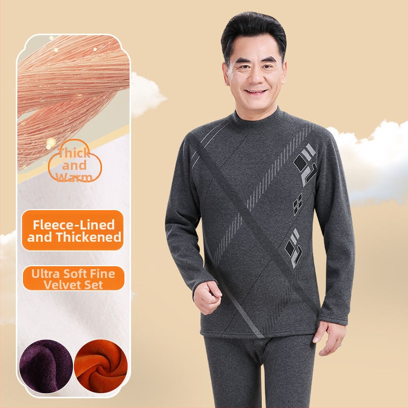 Terminių apatinių komplektas vyresniems vyrams, storas fliso poliesterio audinys, viršutinė dalis su aukštu kaklu ir kelnės, žiemai