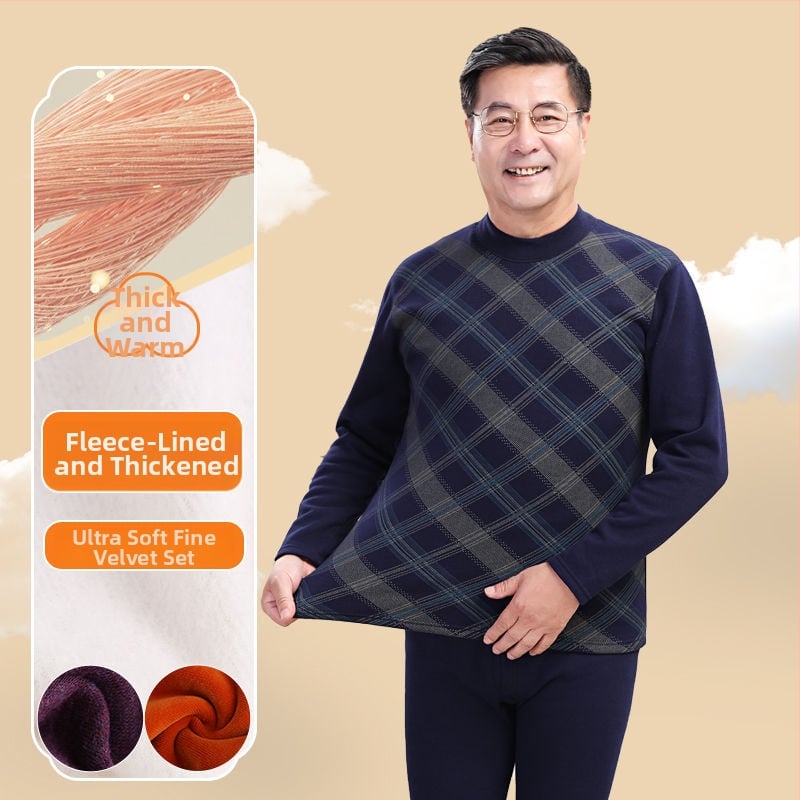 Terminių apatinių komplektas vyresniems vyrams, storas fliso poliesterio audinys, viršutinė dalis su aukštu kaklu ir kelnės, žiemai