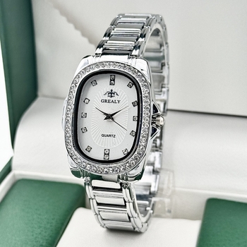 GREALY női kvarc óra gyémántdíszítéssel, ovális számlap, ötvözet tokkal és karkötővel, SL68 mozgás