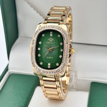 GREALY női kvarc óra gyémántdíszítéssel, ovális számlap, ötvözet tokkal és karkötővel, SL68 mozgás