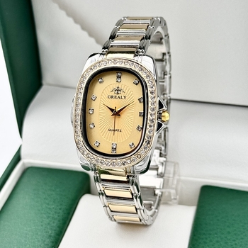 GREALY női kvarc óra gyémántdíszítéssel, ovális számlap, ötvözet tokkal és karkötővel, SL68 mozgás