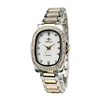 GREALY női kvarc óra gyémántdíszítéssel, ovális számlap, ötvözet tokkal és karkötővel, SL68 mozgás