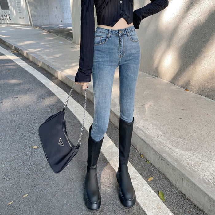 Ženske skinny traperice s visokim strukom, denim s pamukom i elastanom, dužina do gležnja, casual stil