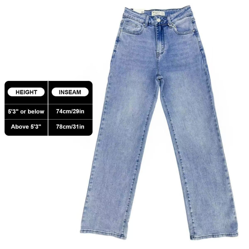 Τζιν, χαλαρή ευθεία γραμμή, μεσαία μέση, μίξη βαμβακιού-πολυεστέρα, υψηλή ελαστικότητα