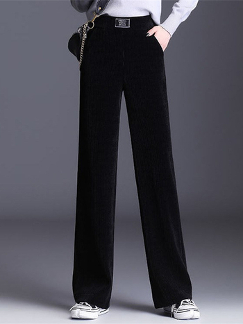 Pantaloni femei chenille largi, talie înaltă, căptuți cu fleece pentru căldură, 95%+ bumbac, lungime până la podea, casual