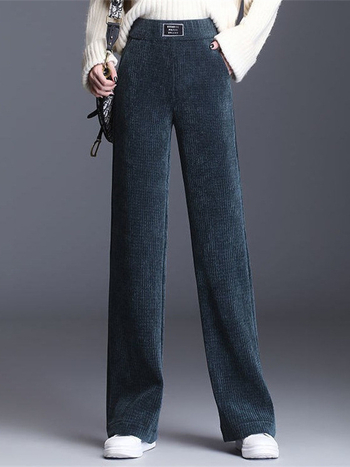 Pantaloni femei chenille largi, talie înaltă, căptuți cu fleece pentru căldură, 95%+ bumbac, lungime până la podea, casual