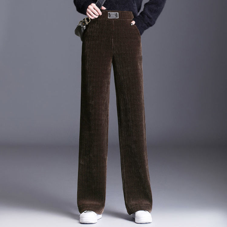 Pantaloni femei chenille largi, talie înaltă, căptuți cu fleece pentru căldură, 95%+ bumbac, lungime până la podea, casual