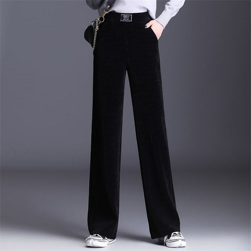 Pantaloni femei chenille largi, talie înaltă, căptuți cu fleece pentru căldură, 95%+ bumbac, lungime până la podea, casual