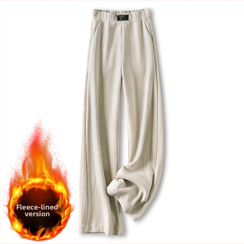 Pantaloni femei chenille largi, talie înaltă, căptuți cu fleece pentru căldură, 95%+ bumbac, lungime până la podea, casual