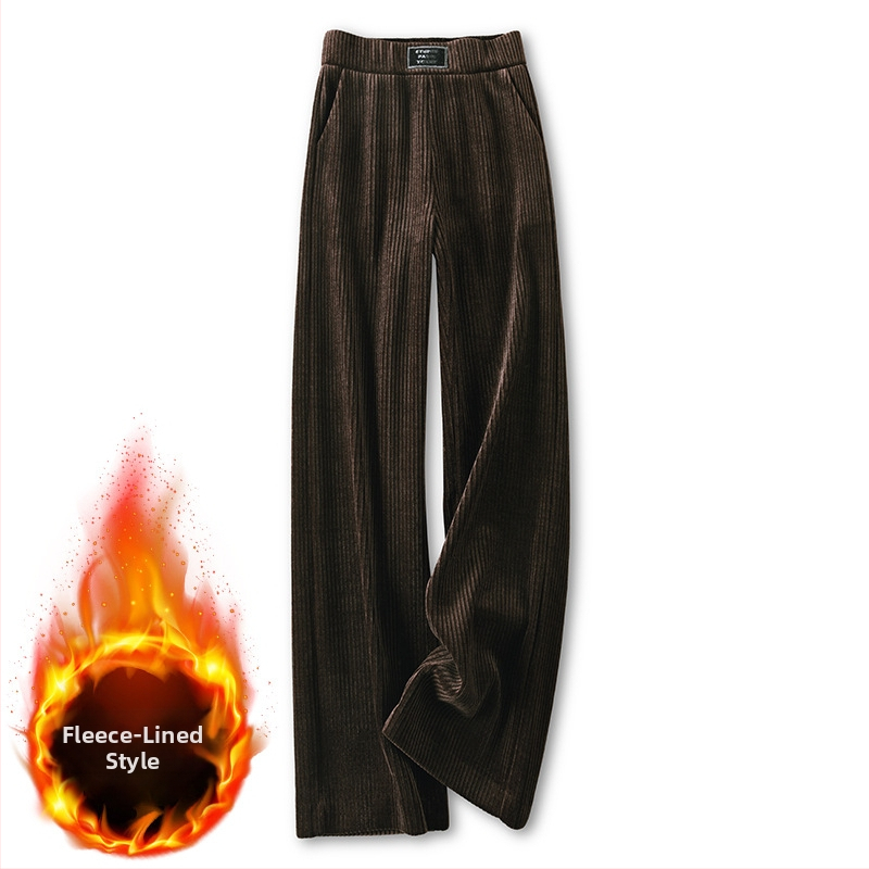 Pantaloni femei chenille largi, talie înaltă, căptuți cu fleece pentru căldură, 95%+ bumbac, lungime până la podea, casual