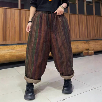 Naiste puuvillased dad-stiilis püksid, laia lõikega, elastne vöökoht, trükimuster, 2025 talveväljaanne