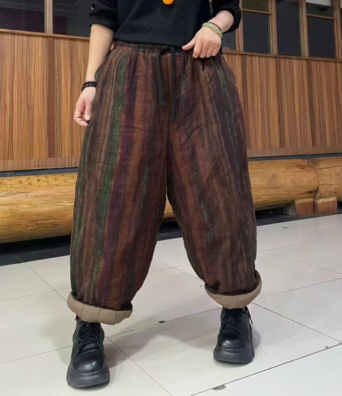 Naiste puuvillased dad-stiilis püksid, laia lõikega, elastne vöökoht, trükimuster, 2025 talveväljaanne