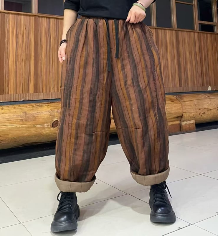 Naiste puuvillased dad-stiilis püksid, laia lõikega, elastne vöökoht, trükimuster, 2025 talveväljaanne