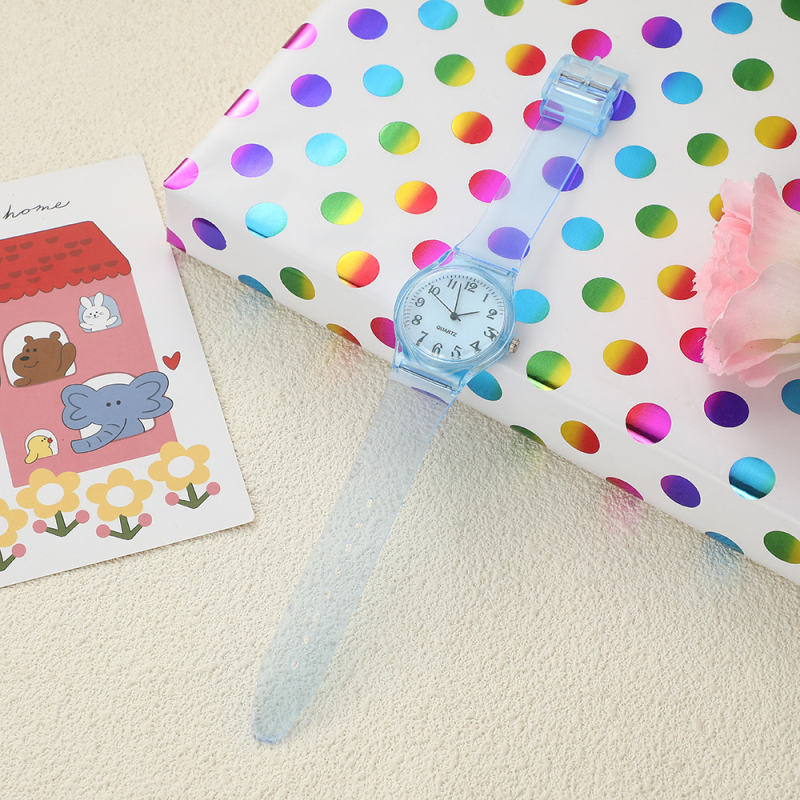 Ženski kvarcni sat s prozirnim remenom od legure, okrugli brojčanik, pokazivački prikaz, kućište od cinkove legure