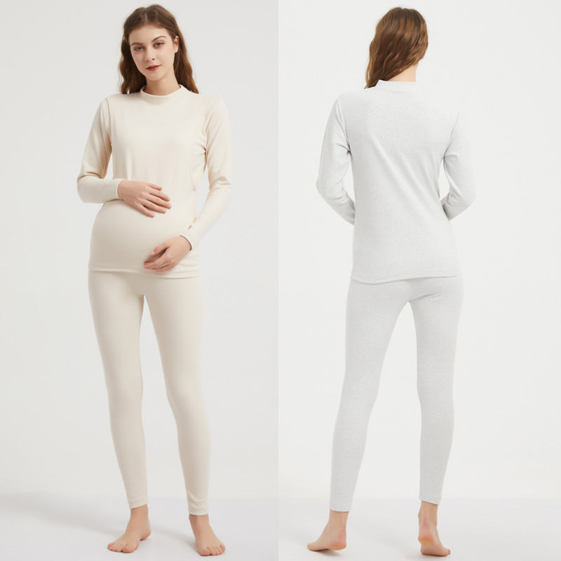 Pantaloni lungi de maternitate din bumbac gros, cu suport reglabil pentru abdomen, calzi pentru toamnă iarnă