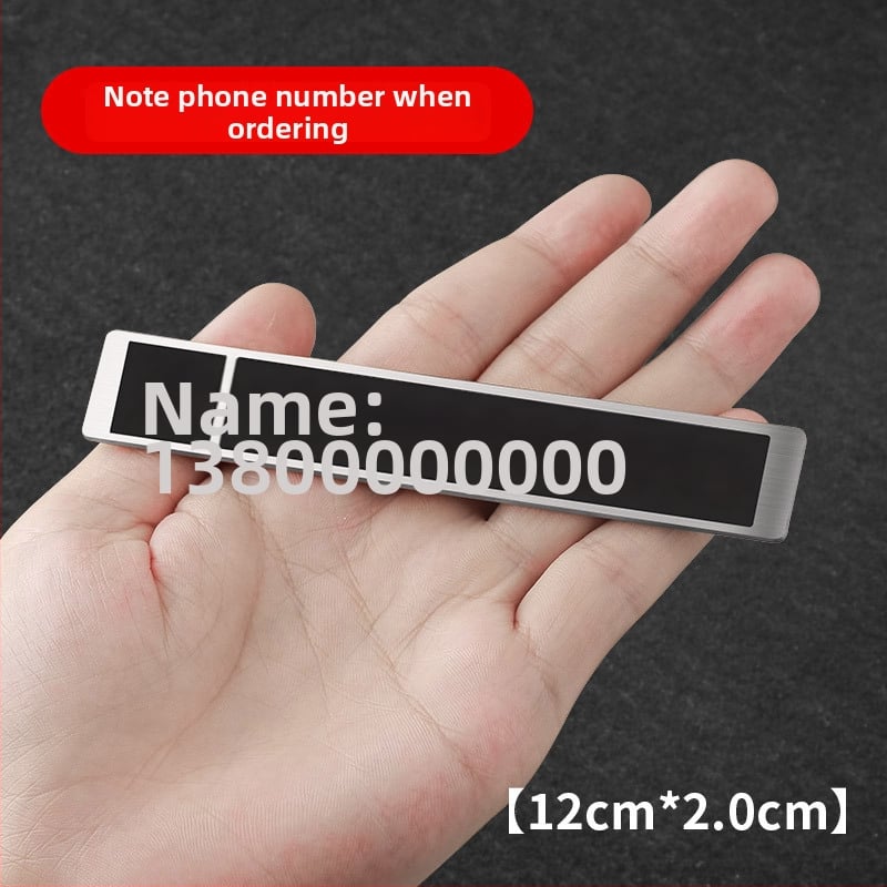 Pagaidāmā stāvvietas numura plāksne automašīnai, metāla rotājums numura pārvietošanai, pielāgošana pieejama; logotipa drukāšana nav iespējama; modelis: sīkāka informācija