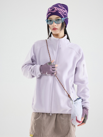 Unisex polāra jaka ar augstu apkakli, kardigāna stils, vienkrāsains, flisa odere